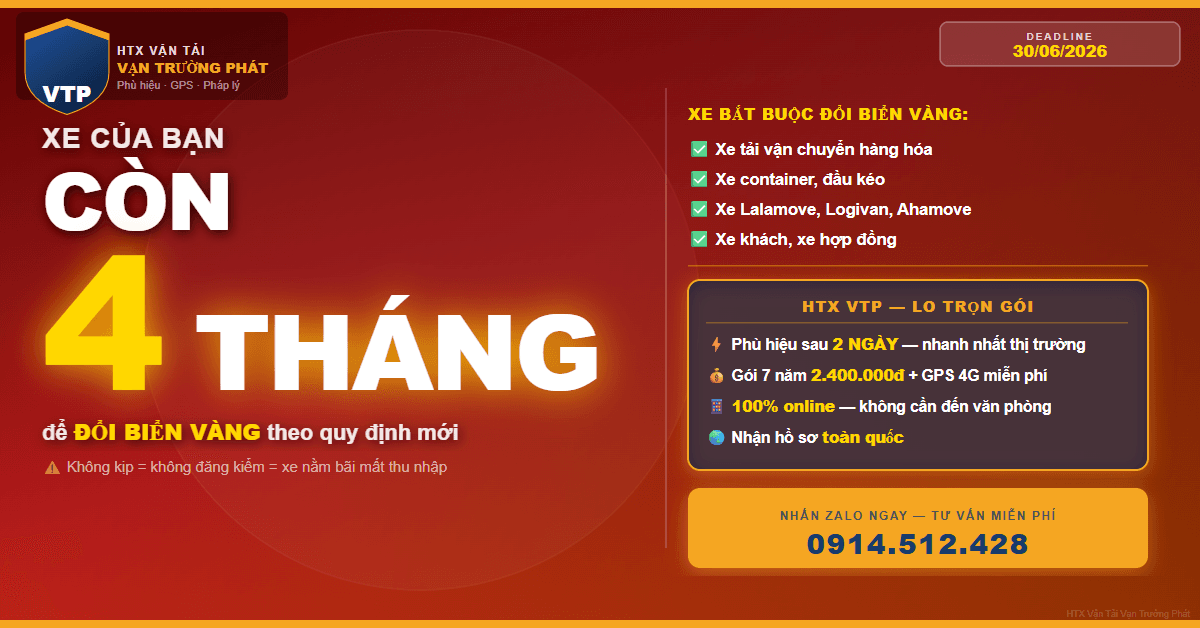 Deadline 30/6/2026: Xe Kinh Doanh Vận Tải Phải Đổi Biển Vàng Ngay